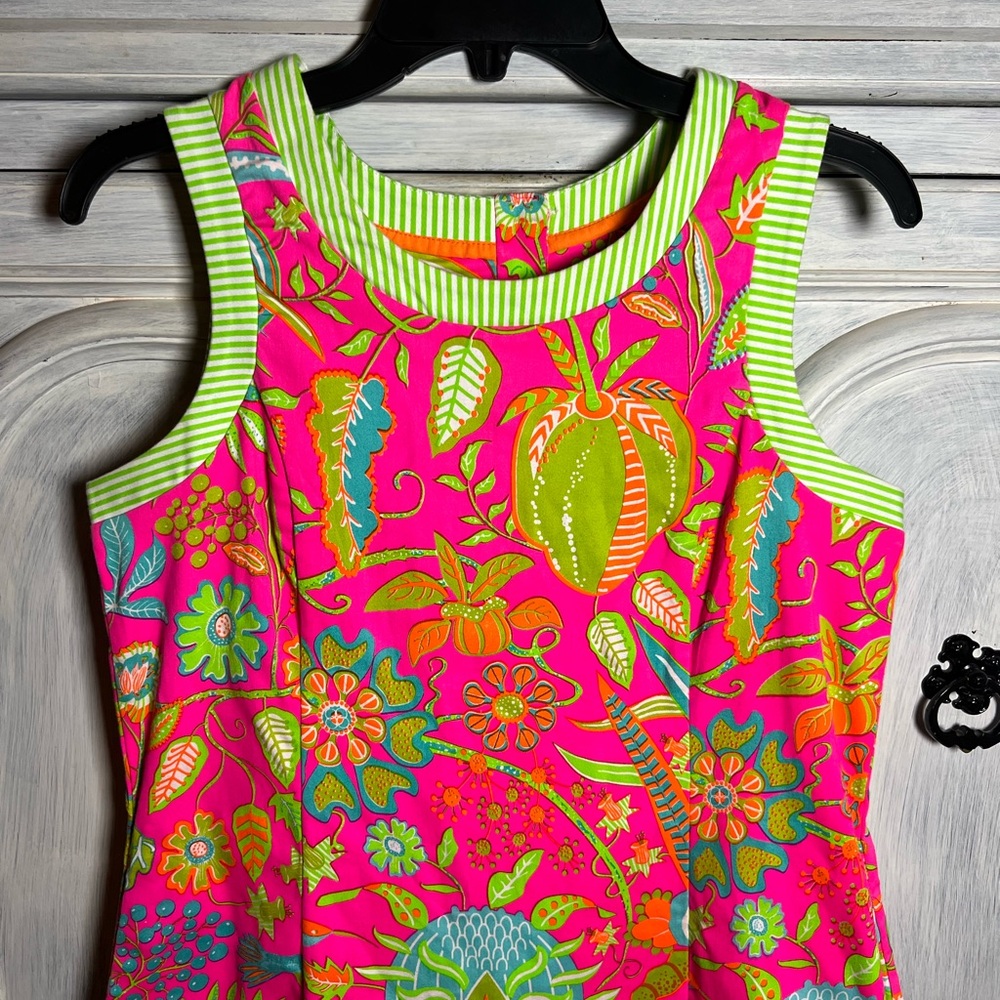 Gretchen Scott Button Back Dress Bright Pink Hummingbird Heaven Floral Preppy - Picture 7 of 11
